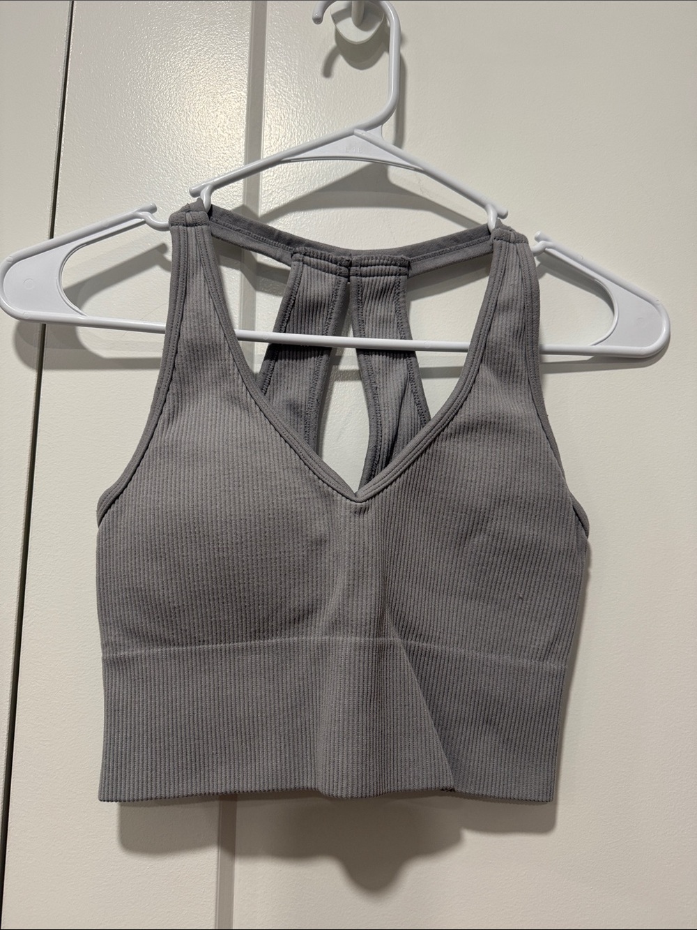 Yogalicious Gray Ribbed V-Neck Crop Tank